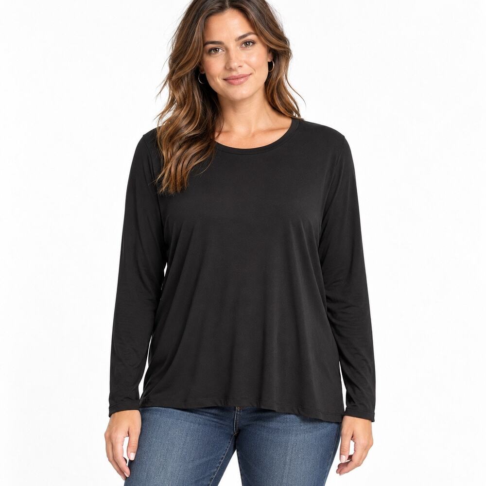 Nordstrom Black Tencel Modal Long Sleeve Crewneck Top XL Minimalist Quiet Luxury